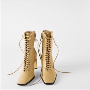 Zara Cream Laced Leather High Heel Ankle Boots 7.5